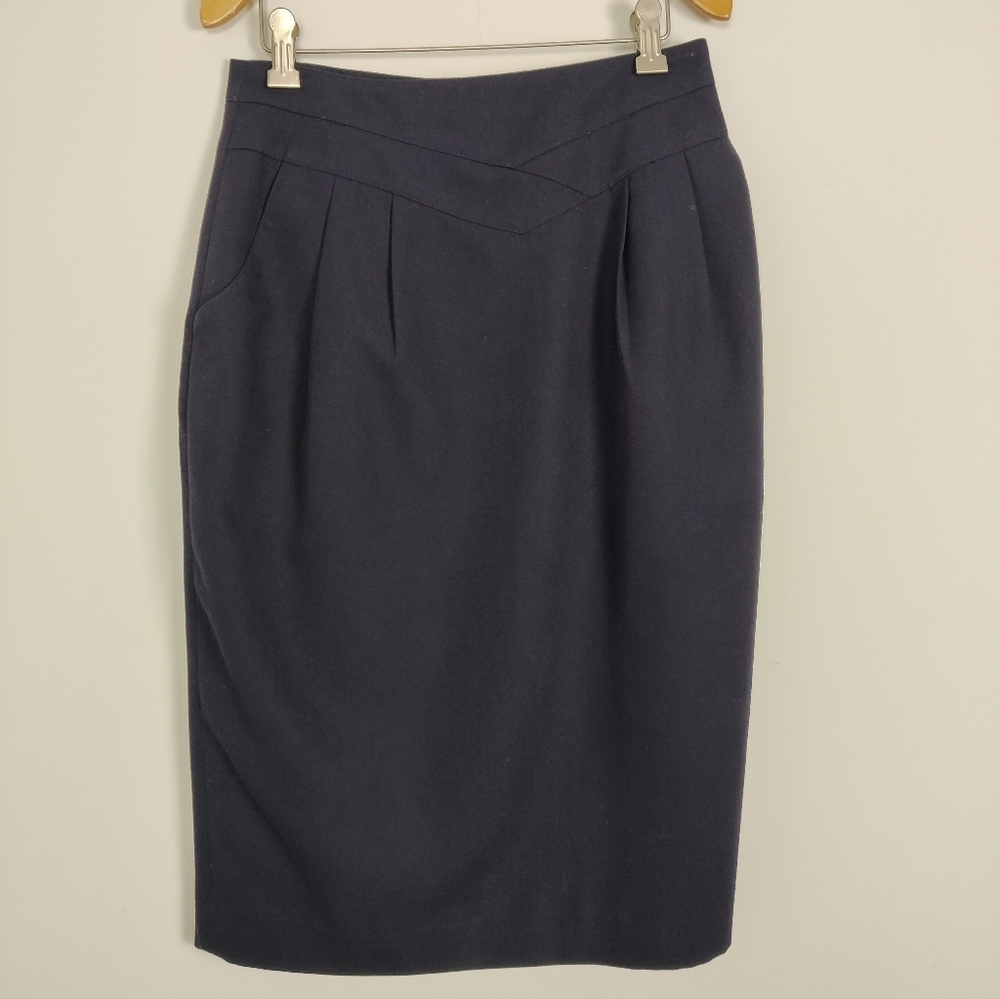 Vintage Mister Leonard Women's Pencil Skirt in Blue Size 10 Wool Blend Office